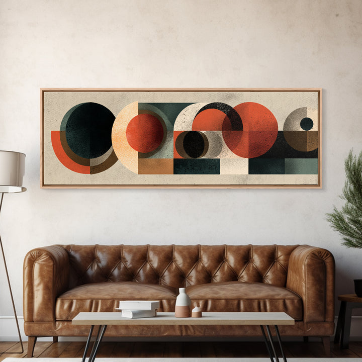 Black Orange Cream Geometric Shapes Wall Art, Midcentury Modern Canvas Print, Bauhaus Abstract Decor For Home Office Interior