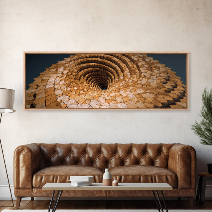 Wooden Spiral Vortex Abstract Wall Art, Midcentury Modern Art Print, Geometric Statement Decor, Large Canvas Print, Earth Tone Home Decor