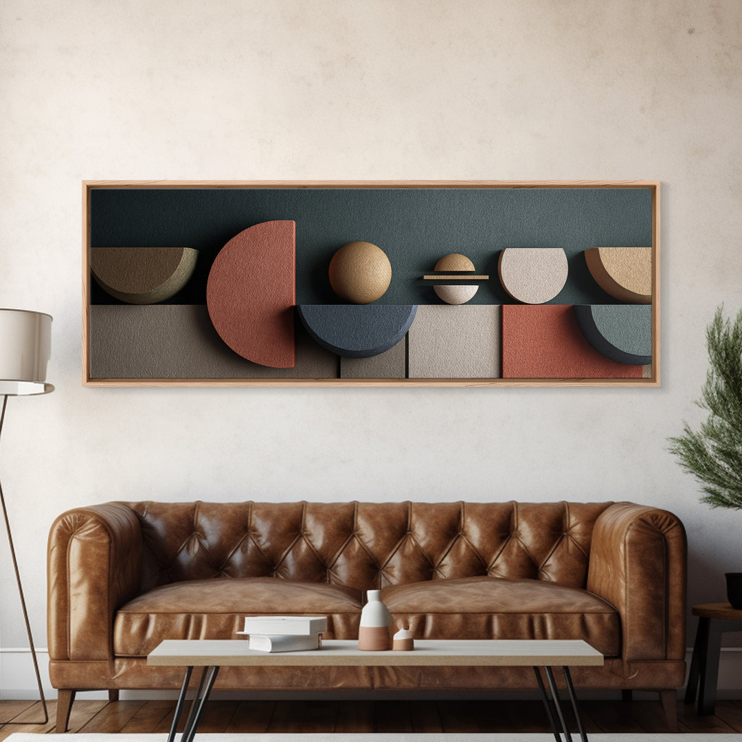 Textured Geometric Shapes In Teal Terracotta And Stone Wall Art, Midcentury Modern Abstract Print, Retro MCM Home Decor Gift