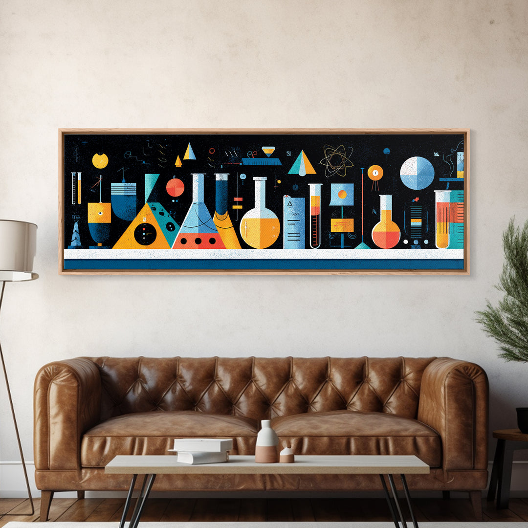 Retro Science Lab Glassware Wall Art, Mid Century Modern Chemistry Poster, Atomic Geometric Print, Office Decor, Laboratory Artwork