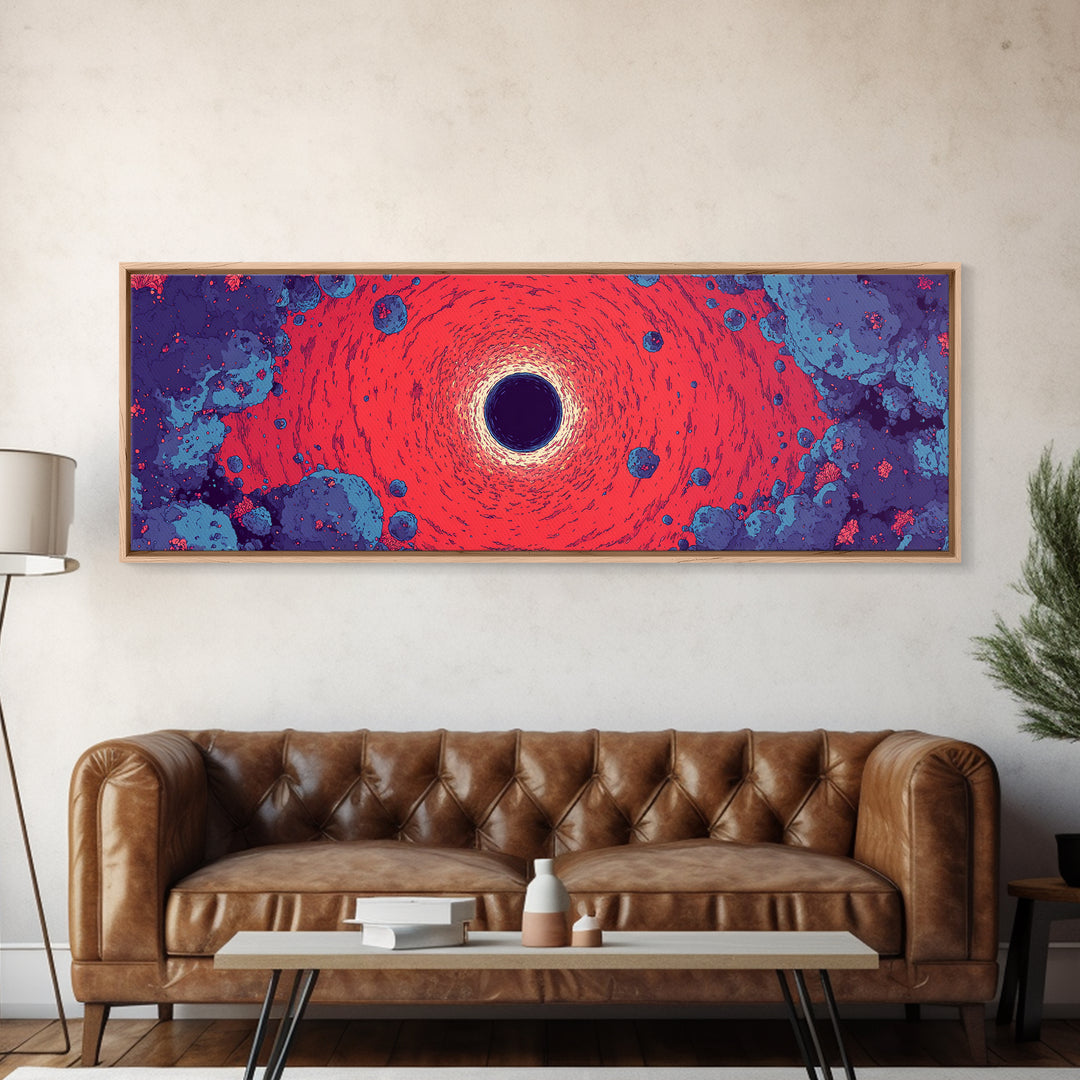 Vivid Red Black Hole Wall Art, Psychedelic Space Abstract Print, Cosmic Retro Poster, Modern Sci Fi Decor For Living Room