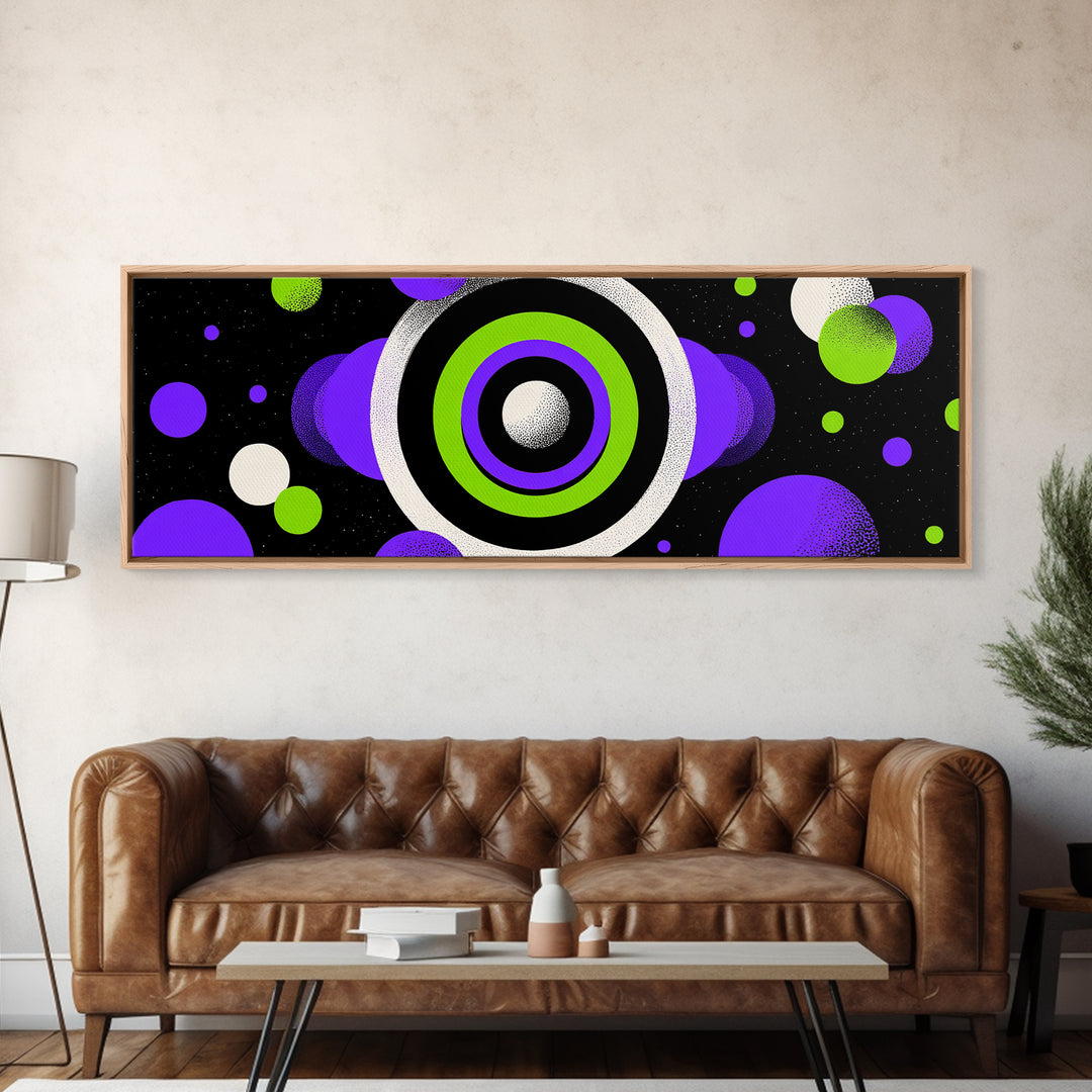 Neon Green Purple Orbit Wall Art, Cosmic Circle Abstract Print, Modern Retro Space Decor, Funky Geometric Poster Gift For Home