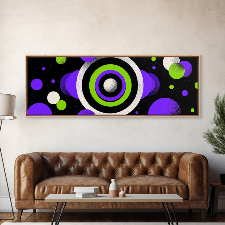 Neon Green Purple Orbit Wall Art, Cosmic Circle Abstract Print, Modern Retro Space Decor, Funky Geometric Poster Gift For Home