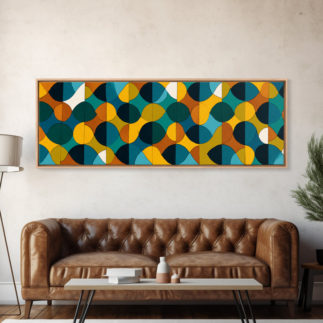 Teal Mustard Orange Geometric Circles Wall Art, Mid Century Modern Abstract Print, Retro MCM Decor, Bauhaus Poster, Living Room Decor