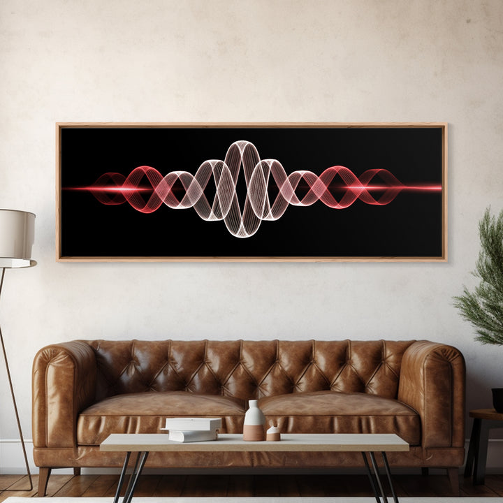 Red White Sine Wave Canvas Print, Minimalist Modern Abstract Art, Audio Waveform Wall Art, Music Studio Decor For Bedroom