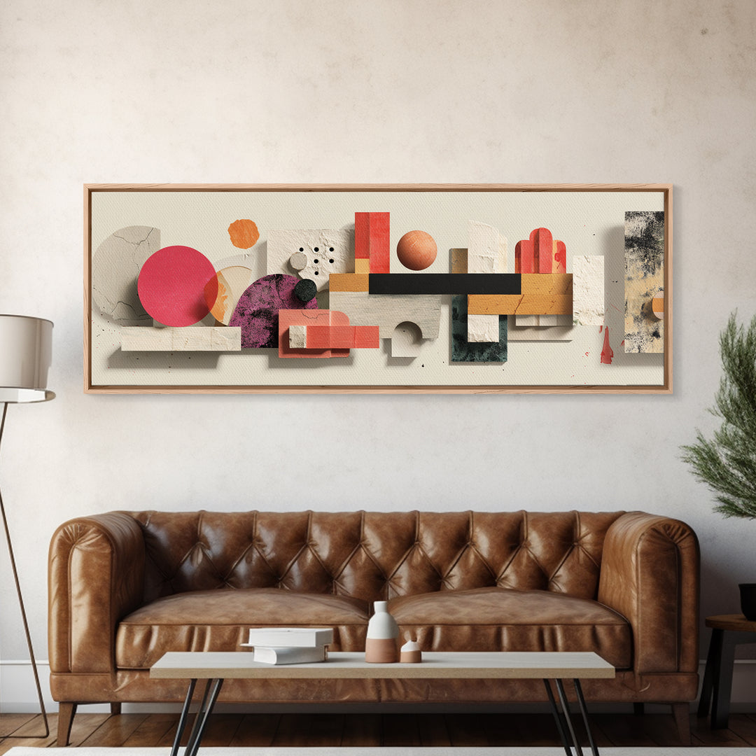 Minimal Geometric Still Life Wall Art, Panoramic Abstract Shapes Poster, Midcentury Modern Art Print, Neutral Home Decor Gift