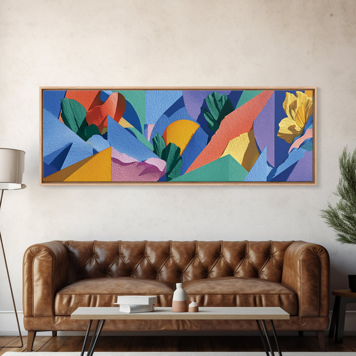 Colorful Tropical Geometric Leaves Wall Art, Midcentury Modern Abstract Canvas, Bold MCM Decor, Retro Living Room Print Gift