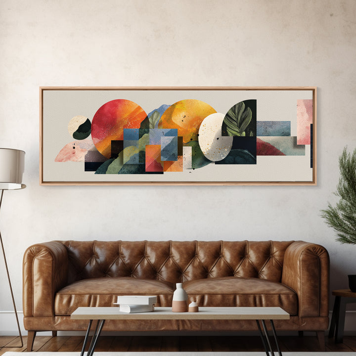 Warm Circle Arch Botanical Canvas Print, Midcentury Modern Wall Decor, Abstract MCM Artwork, Neutral Living Room Art Print