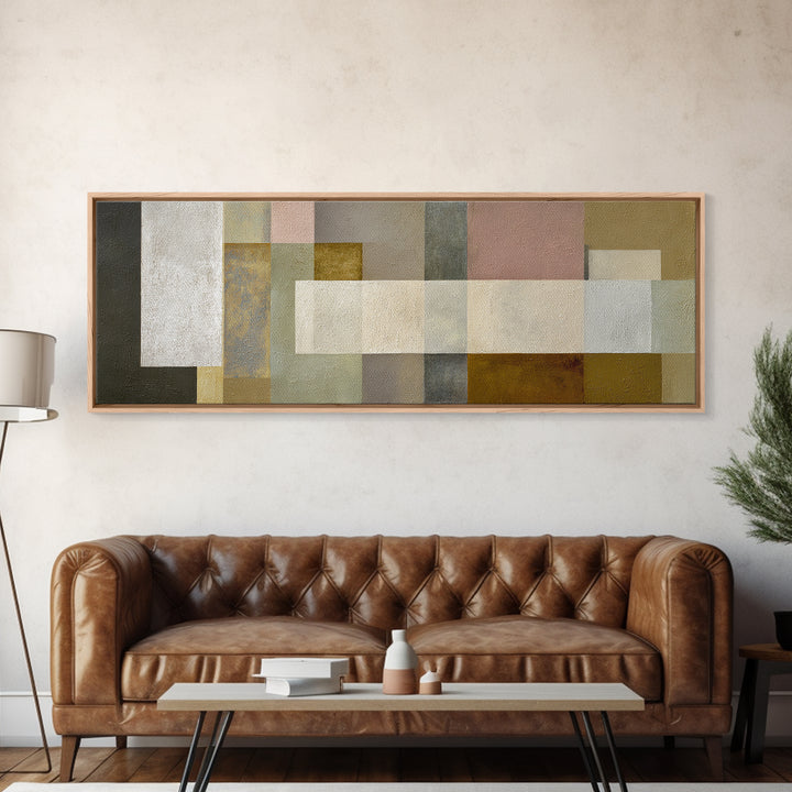 Neutral Muted Rectangle Canvas Print, Midcentury Modern Abstract Wall Decor, Beige Gray MCM Art, Minimalist Living Room Print