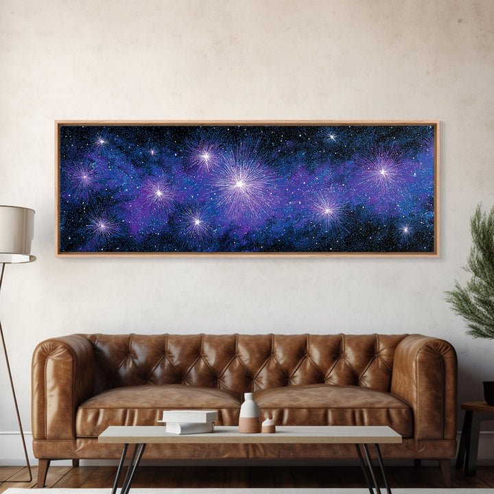 Purple Blue Galaxy Starburst Wall Art, Cosmic Modern Abstract Print, Celestial Space Decor, Vibrant Bedroom And Home Office Canvas Gift