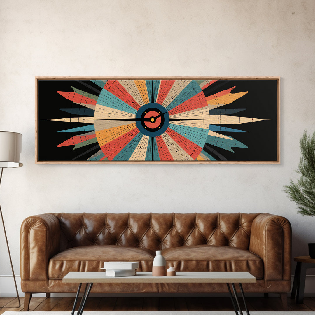 Retro Atomic Target Starburst Wall Art, Midcentury Modern Abstract Print, Geometric MCM Decor, Panoramic Space Age Poster