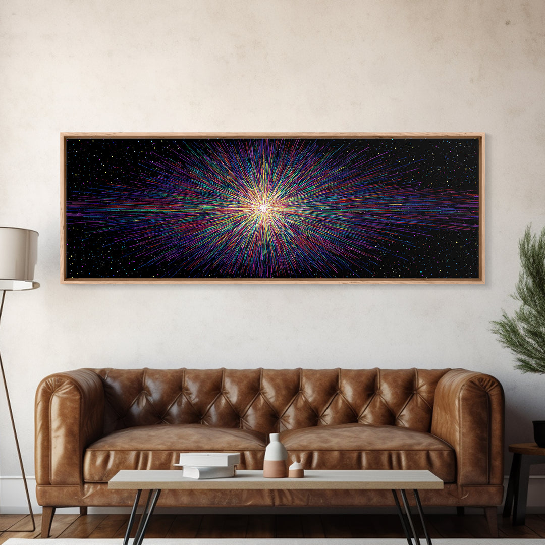 Rainbow Particle Starburst Wall Art, Bright Abstract Art, Modern Digital Art Print, Colorful Poster, Retro Sci Fi Space Decor