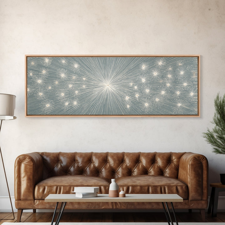 Radiant Silver Starburst Dotted Abstract Wall Art, Midcentury Modern Art Print, Atomic Retro Office Decor, Large Canvas Print