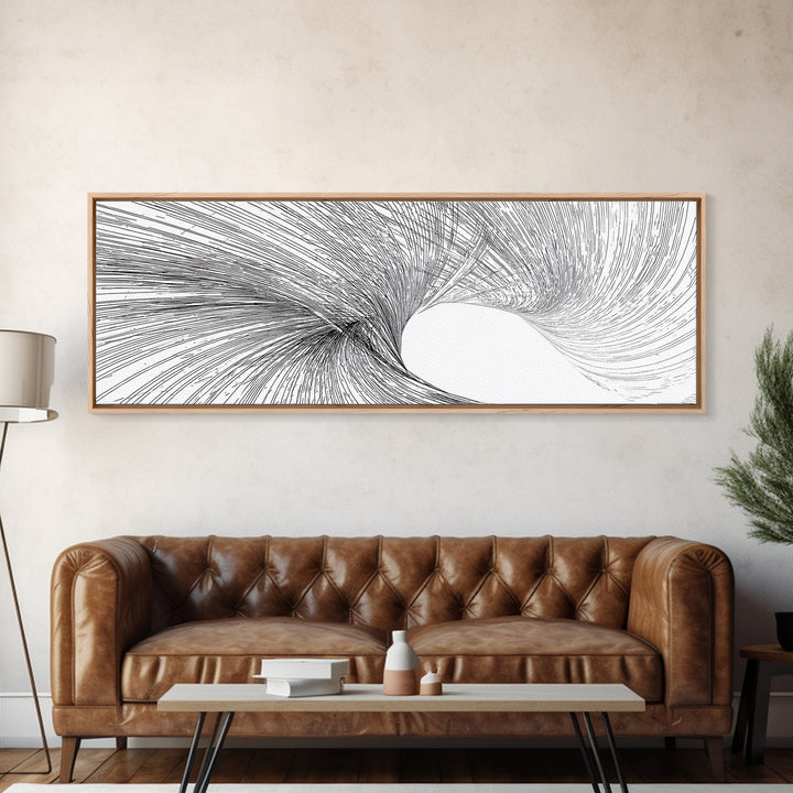 Black White Vortex Wave Line Art Canvas Print, Modern Abstract Wall Art, Minimalist Geometric Decor For Living Room And Office
