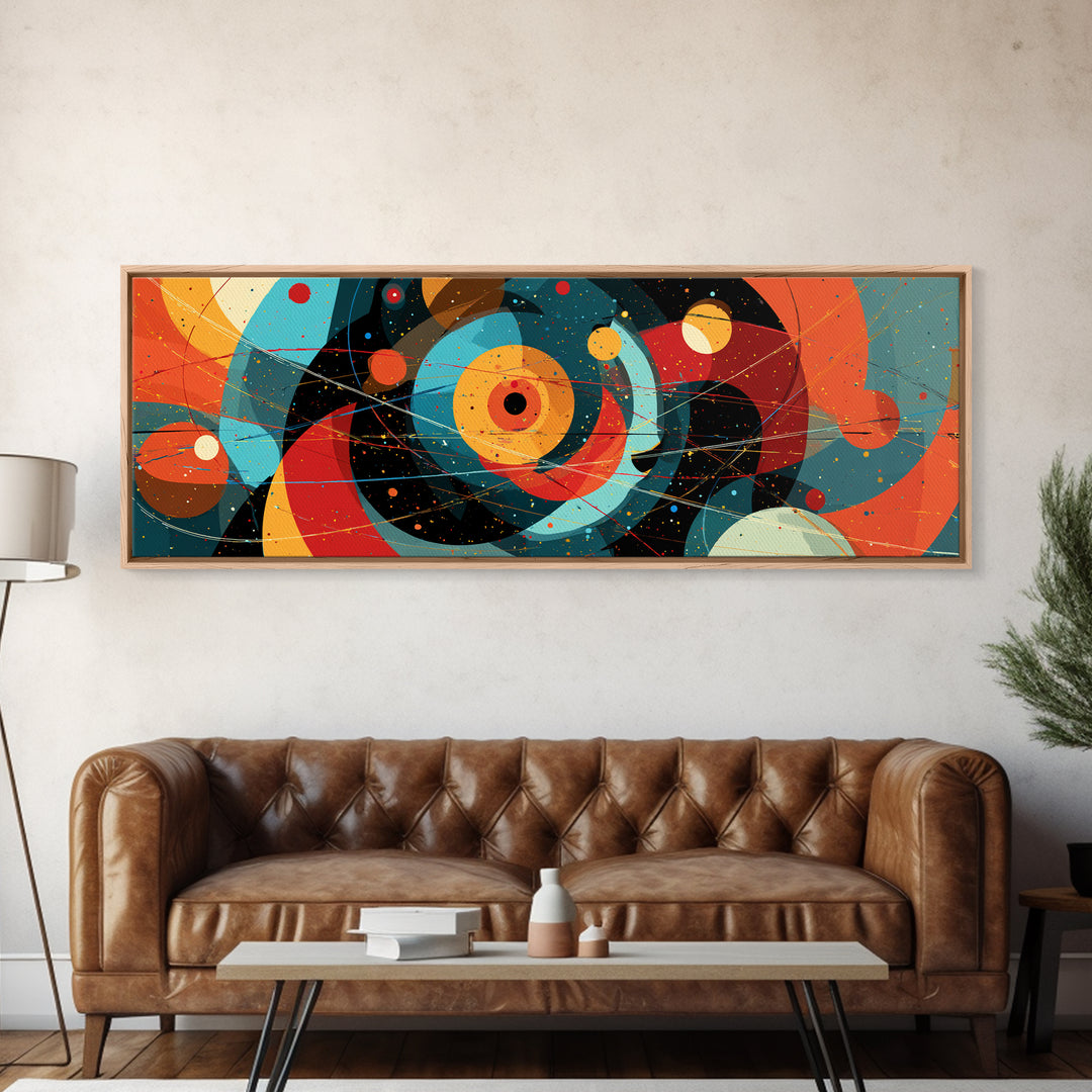 Vibrant Cosmic Circles And Orbits Canvas Print, Midcentury Modern Abstract Wall Art, Space Age Retro Office Decor, Large Art Print