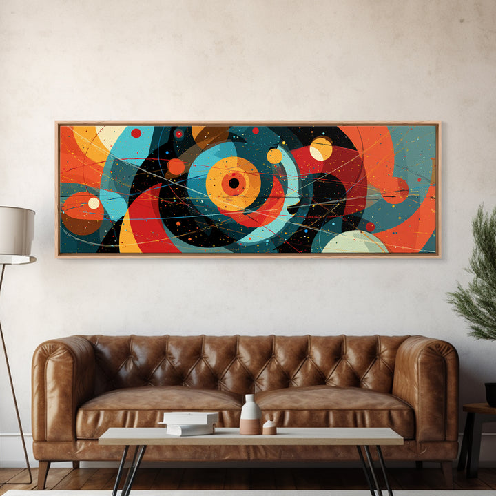 Vibrant Cosmic Circles And Orbits Canvas Print, Midcentury Modern Abstract Wall Art, Space Age Retro Office Decor, Large Art Print