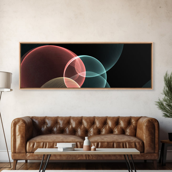 Translucent Floating Spheres Canvas Print, Modern Abstract Art, Blue Pink Geometric Wall Decor, Minimal Office Wall Art Print