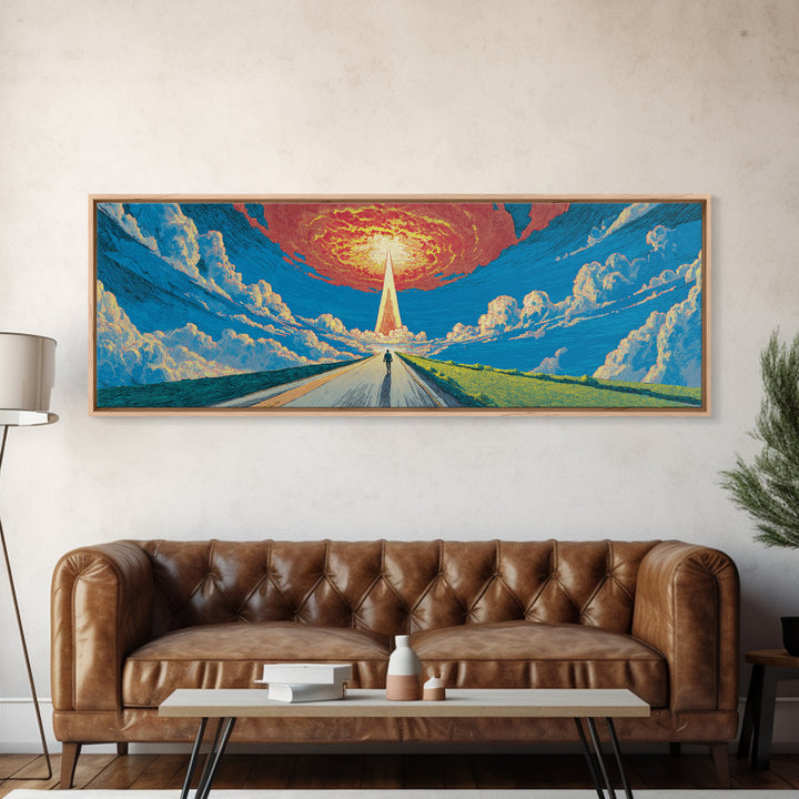 Surreal Road To Radiant Tower Wall Art, Sci Fi Retro Poster, Colorful Landscape Canvas Print, Modern Living Room Decor And Office Art