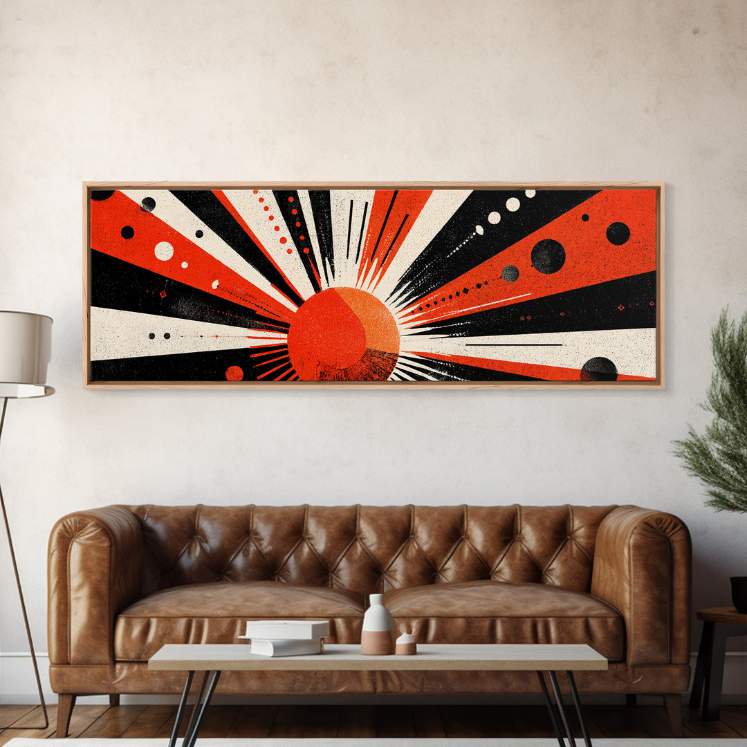Bold Red Sunburst Dot Pattern Wall Art, Atomic Retro Art, Midcentury Modern Geometric Poster, Framed Canvas Print For Home Decor