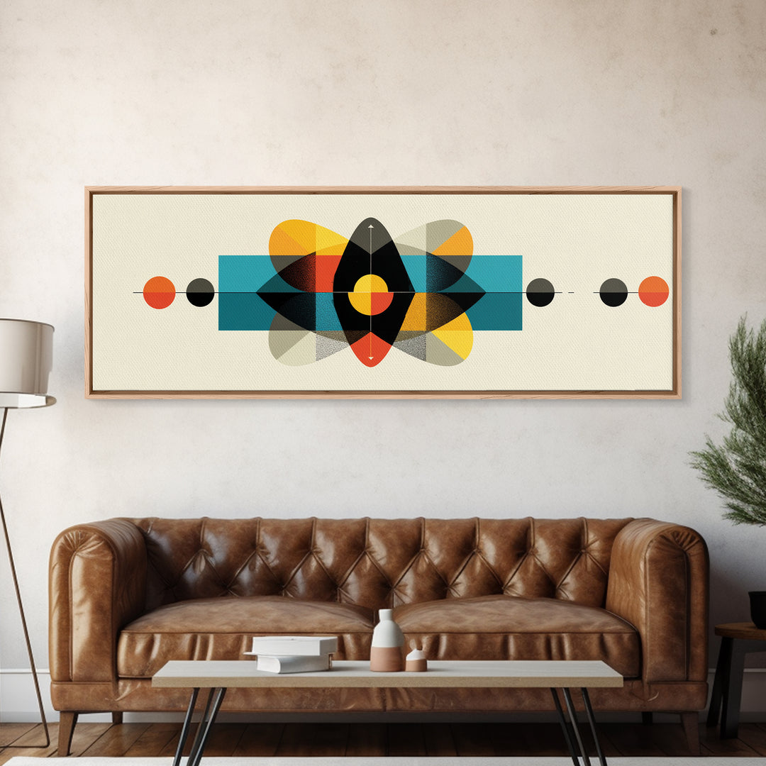 Bold Geometric Atom Abstract Canvas Print, Mid Century Modern Wall Decor, Bauhaus Poster, Atomic Art, Colorblock Art Print