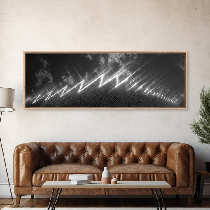 Black And White Lightning Perspective Wall Art, Modern Abstract Art Print, Sci Fi Retro Poster, Masculine Office Wall Decor