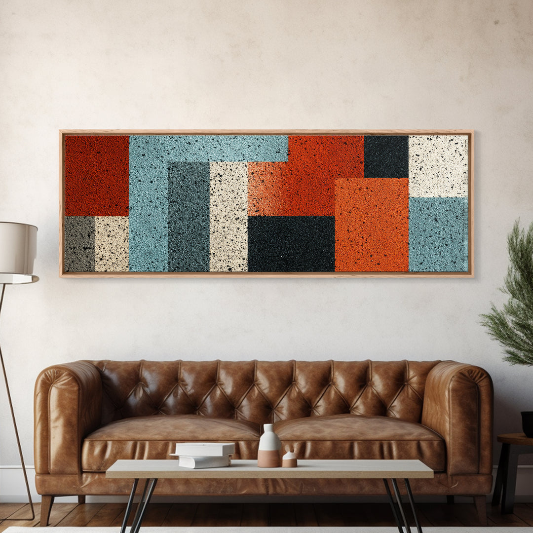 Orange Teal Geometric Block Wall Art, Midcentury Modern Art Print, Bauhaus Abstract Poster, Retro Office Decor For Living Room Home Decor