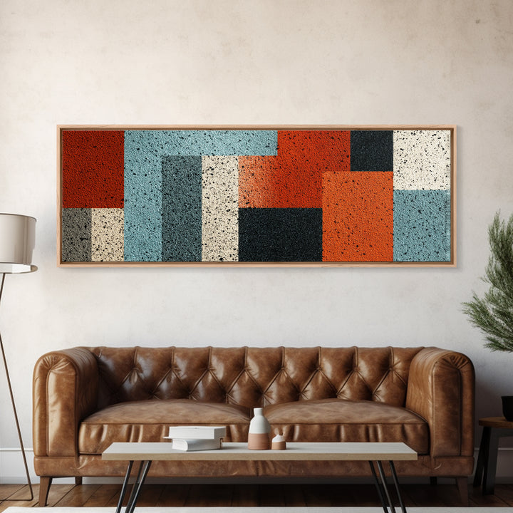 Orange Teal Geometric Block Wall Art, Midcentury Modern Art Print, Bauhaus Abstract Poster, Retro Office Decor For Living Room Home Decor