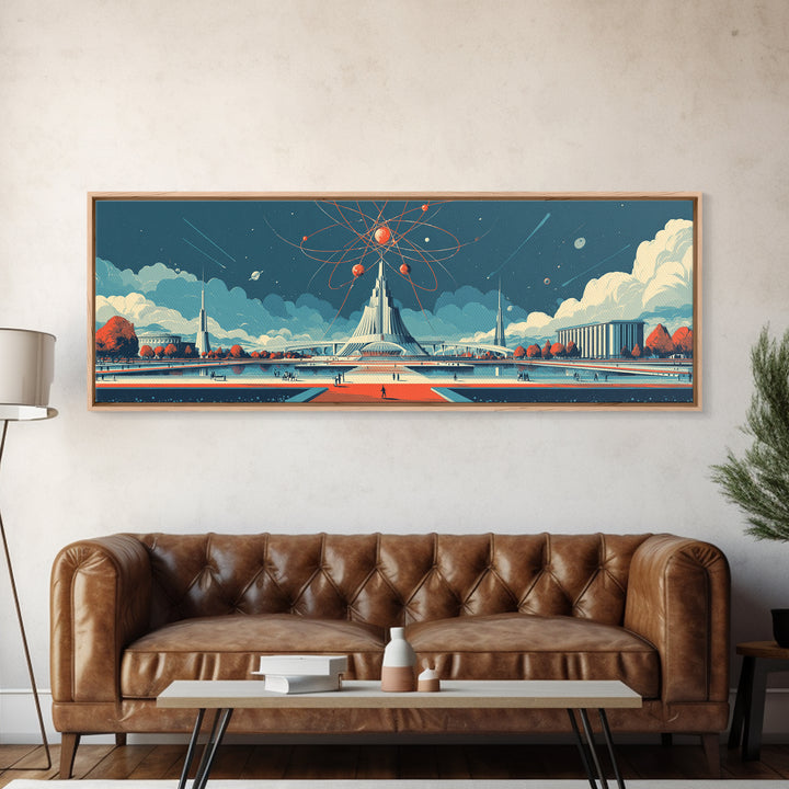 Atomic Expo Pavilion Wall Art, Midcentury Modern Art Print, Retro Futurist Architecture Poster, Space Age Office Decor Gift