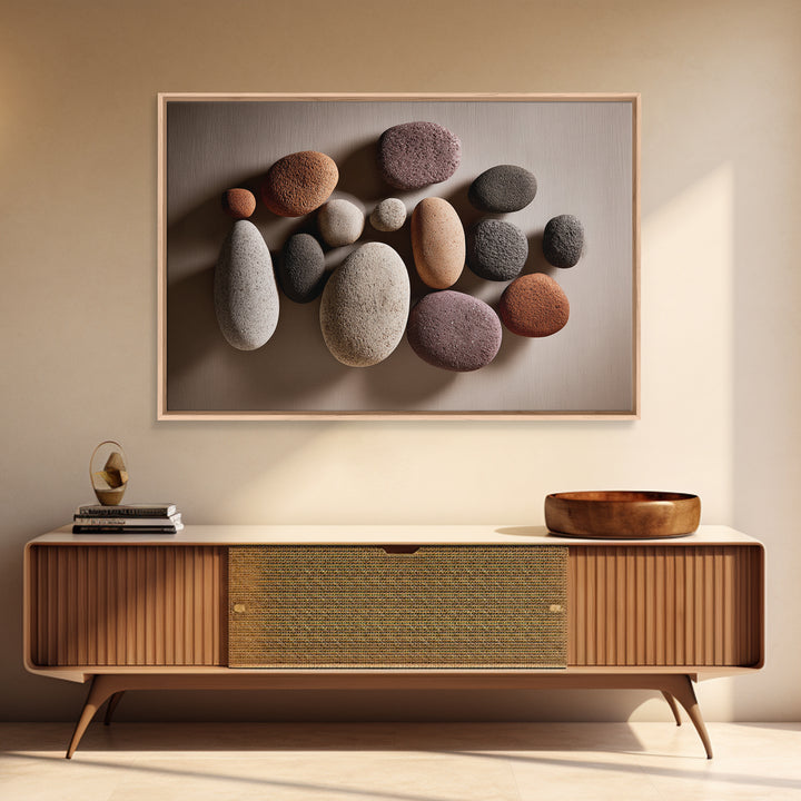 Neutral Pebble Stone Still Life Wall Art, Modern Minimalist Art Print, Nature Home Decor, Earth Tone Framed Canvas Print