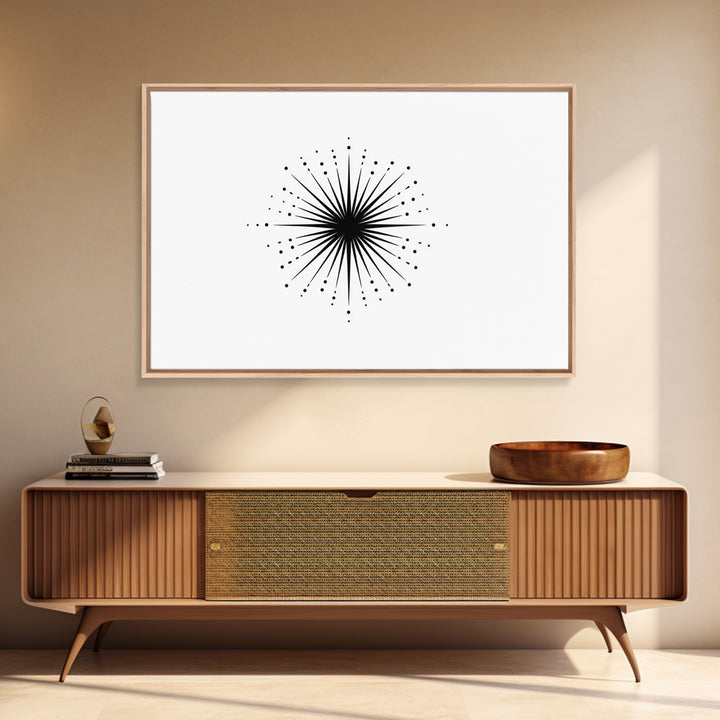 Black Radial Starburst Wall Art, Minimalist Modern Abstract Art Print, Geometric Dots Decor Poster, Midcentury Canvas Print