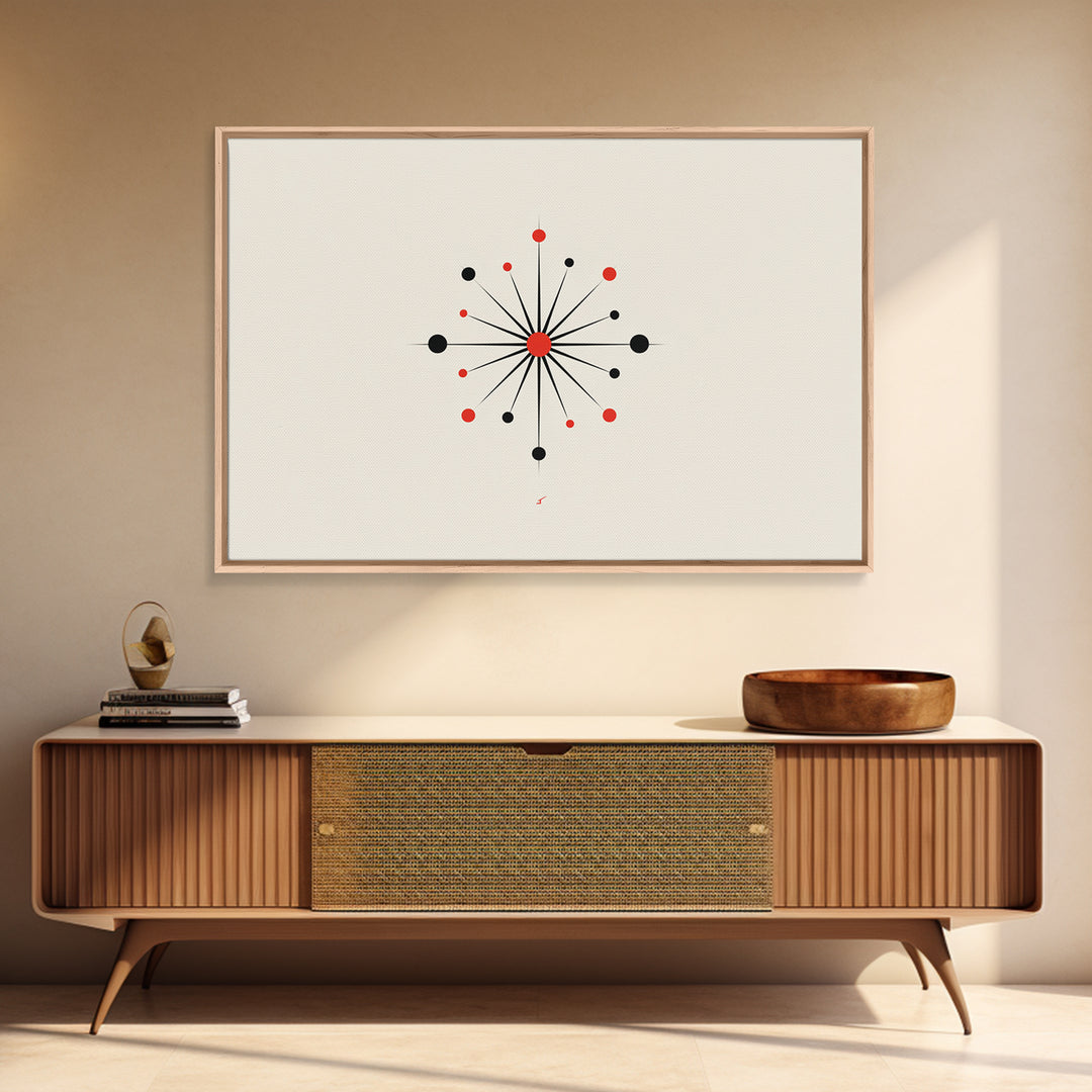 Red Black Atomic Starburst Wall Art, Midcentury Modern Art Print, Minimalist Geometric Poster, Retro MCM Wall Decor, Atomic Ranch Home Decor