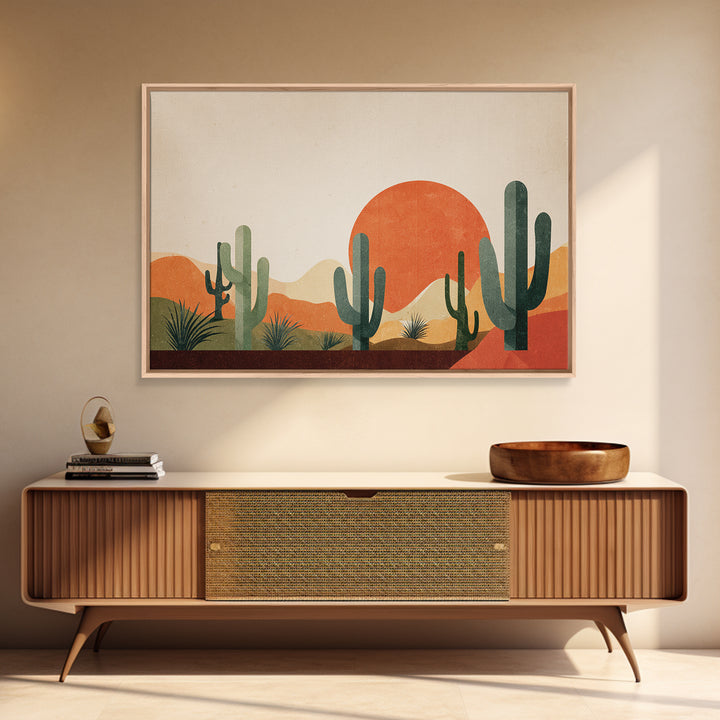 Orange Sun Cactus Desert Wall Art, Midcentury Modern Art Print, Southwestern Landscape Poster, Boho Retro Home Decor, MCM Decor