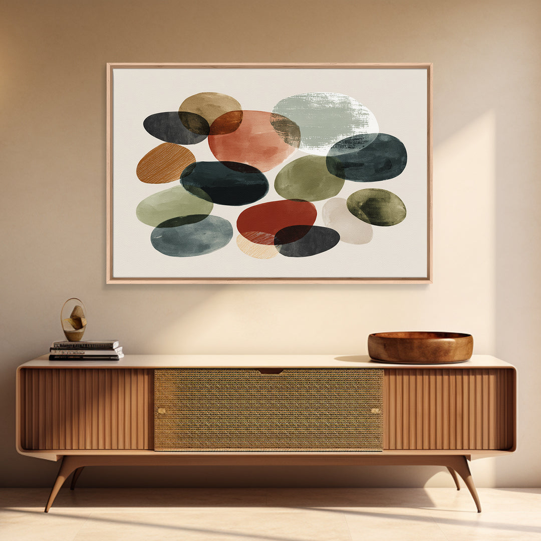 Overlapping Muted Oval Shapes Canvas Print, Midcentury Modern Art, Abstract Wall Decor, Bauhaus Poster, MCM Home Decor Print