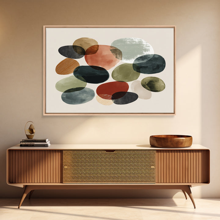 Overlapping Muted Oval Shapes Canvas Print, Midcentury Modern Art, Abstract Wall Decor, Bauhaus Poster, MCM Home Decor Print