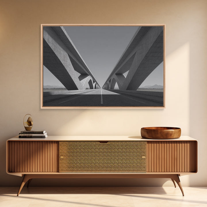 Black And White Concrete Bridge Wall Art, Brutalist Architecture Print, Geometric Perspective, Modern Office Decor Gift Idea