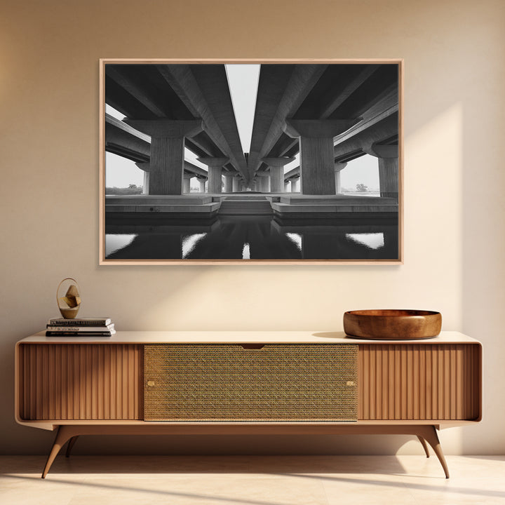 Black And White Overpass Framed Canvas Print, Urban Architecture Wall Art, Minimalist Modern Office Decor, Large Poster Gift