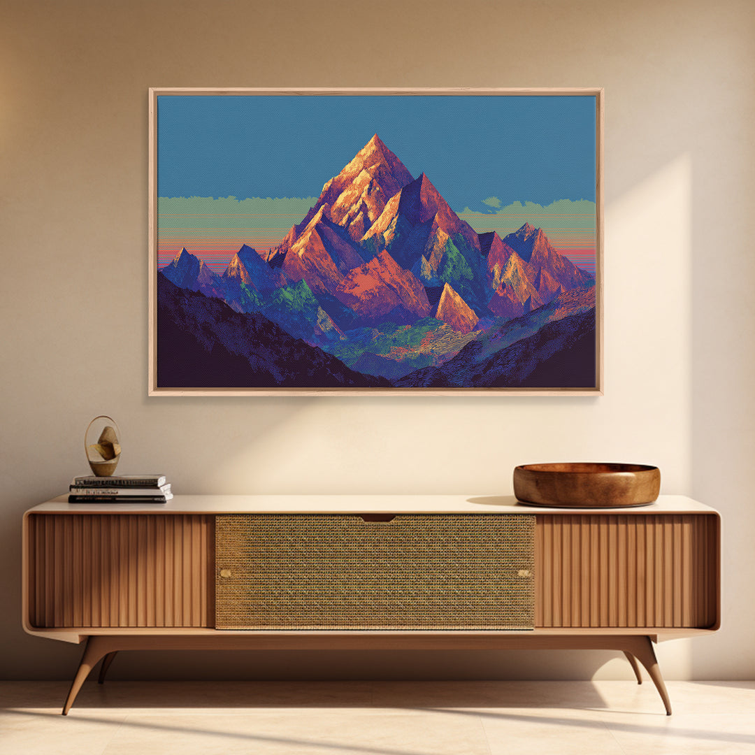 Vibrant Sunset Alpine Mountain Wall Art, Mid Century Modern Landscape Poster, Colorful Retro Home Decor, Large Canvas Print