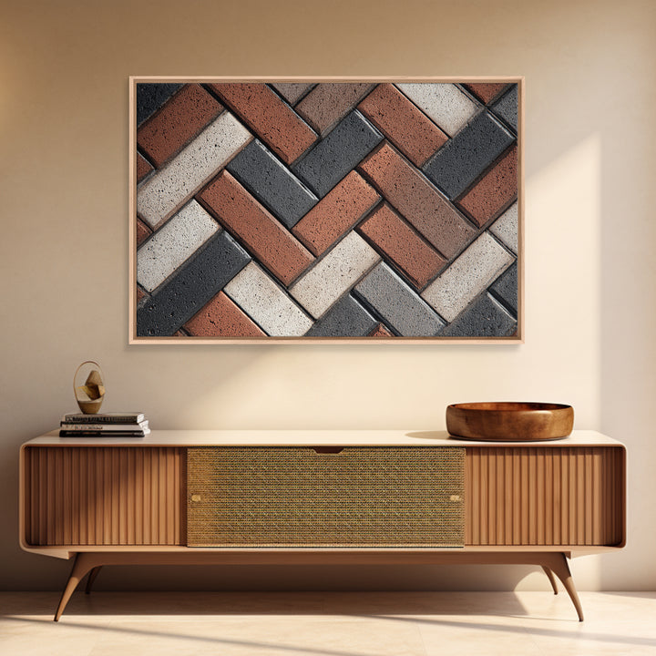 Herringbone Brick Pattern Canvas Print, Geometric Wall Art, Industrial Modern Decor, Earth Tone Texture, Home Office Poster