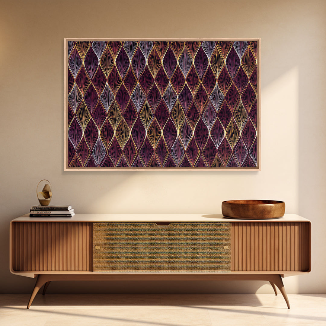 Purple Gold Diamond Pattern Wall Art, Retro Geometric Print, Art Deco Decor, Maximalist Textile Poster, MCM Home Accent Gift