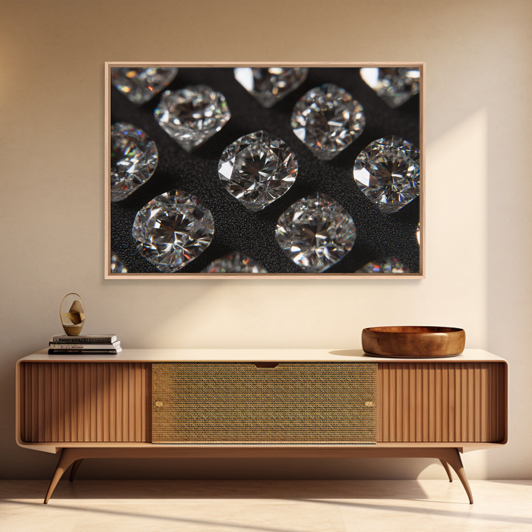 Sparkling Round Diamond Macro Wall Art, Glam Black White Photo Print, Luxury Modern Decor, Statement Jewelry Poster Gift