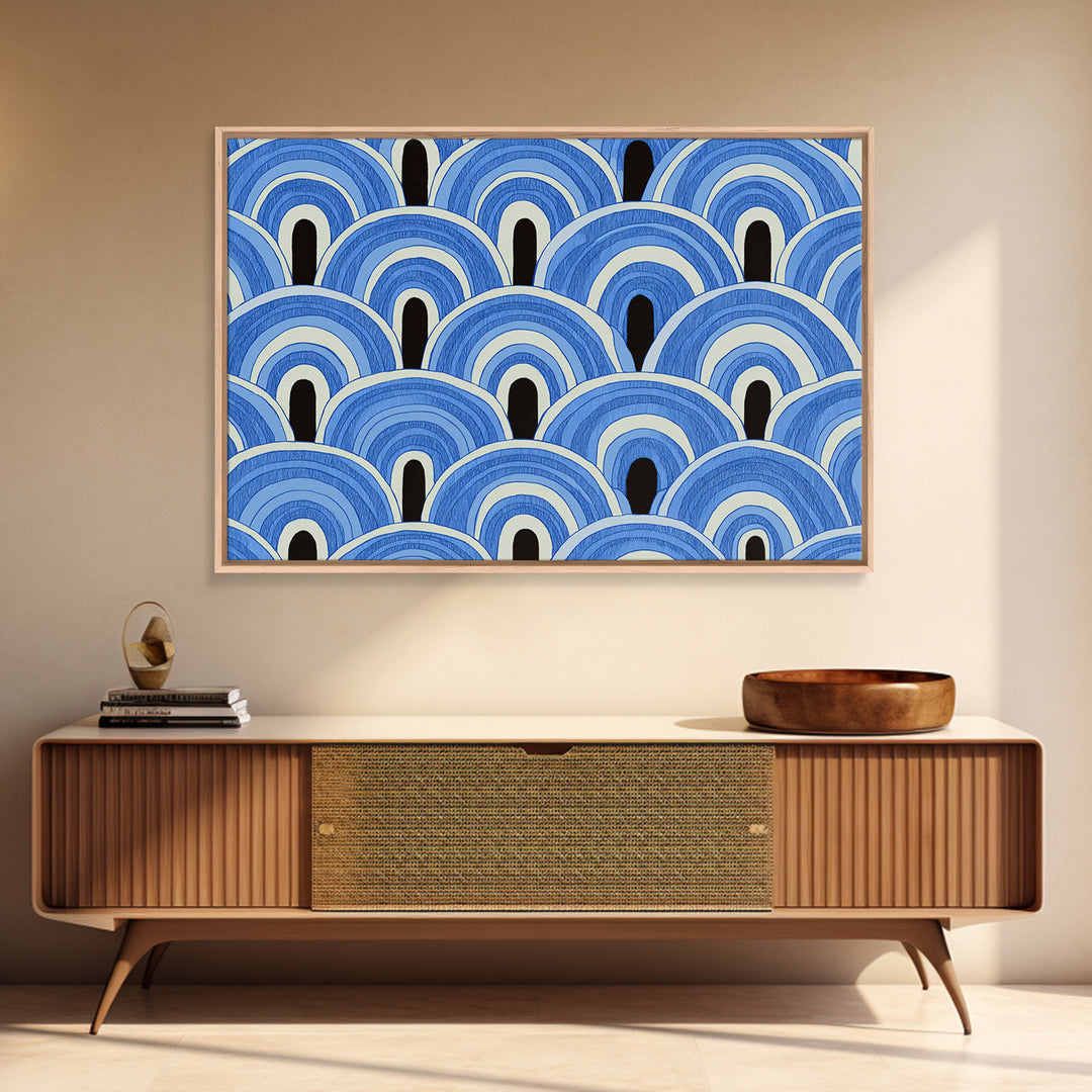 Blue Art Deco Scallop Arches Wall Art, Geometric Pattern Print, Modern Wall Decor, Coastal Abstract Poster, Bedroom Decor