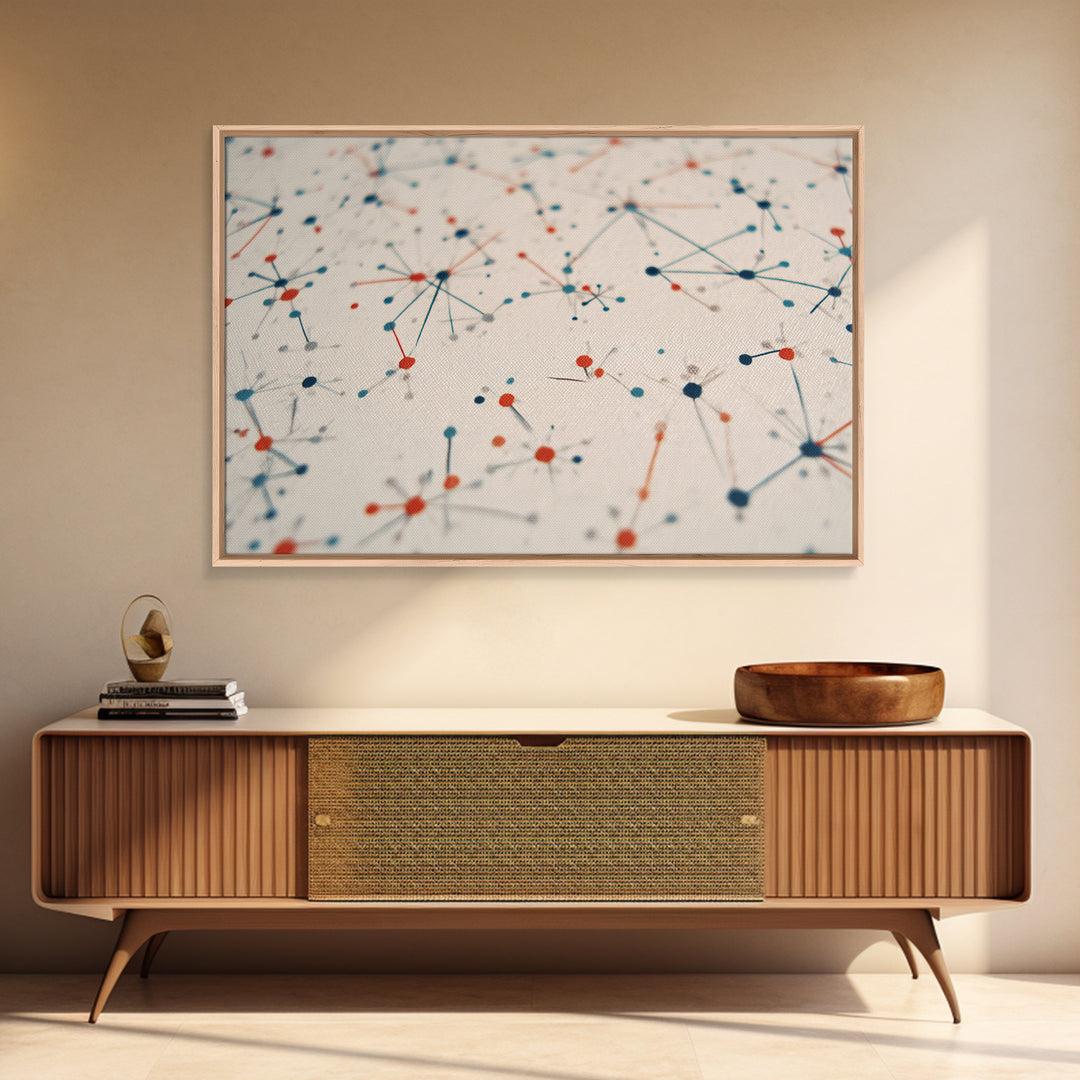 Atomic Network Dots And Lines Canvas Print, Mid Century Modern Wall Art, Geometric Abstract Art, Retro Office Decor, Home Decor