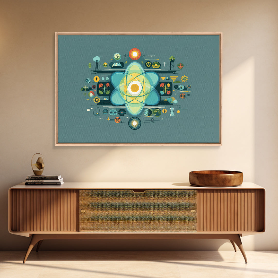Teal Atomic Diagram Wall Art, Midcentury Modern Science Poster, Geometric Abstract Print, Retro MCM Home Office Decor Gift