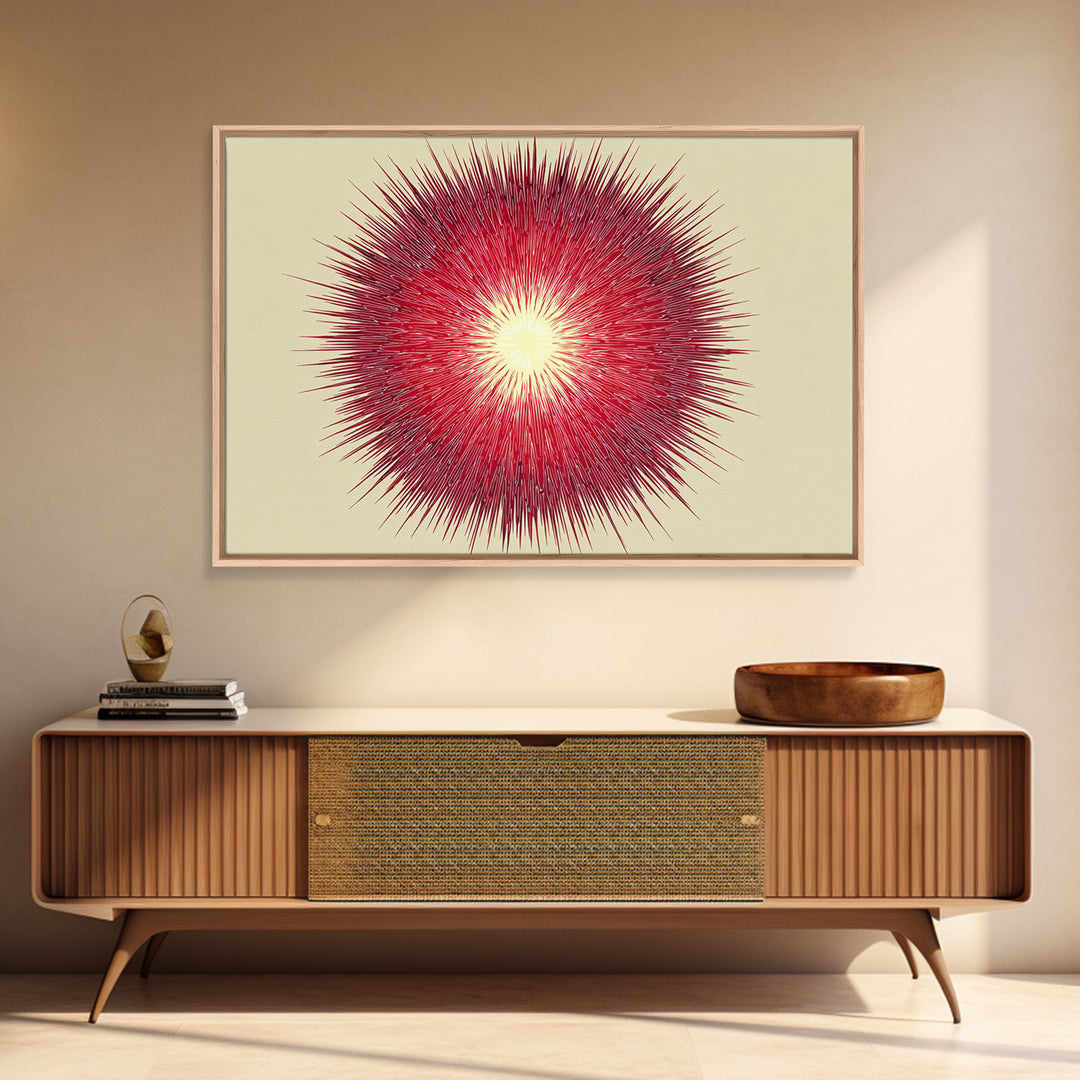 Red Radial Sunburst Wall Art, Midcentury Modern Art Print, Atomic Geometric Decor, Retro MCM Living Room Home Decor Poster