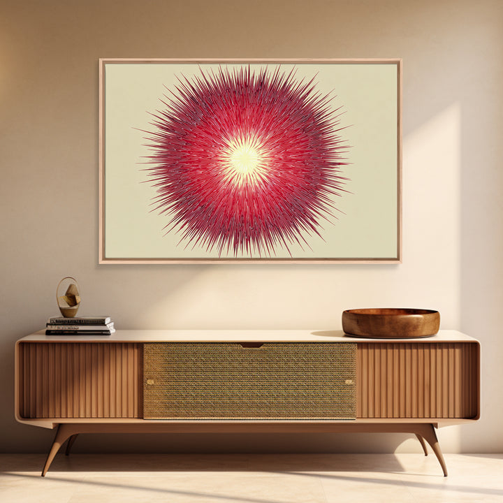 Red Radial Sunburst Wall Art, Midcentury Modern Art Print, Atomic Geometric Decor, Retro MCM Living Room Home Decor Poster