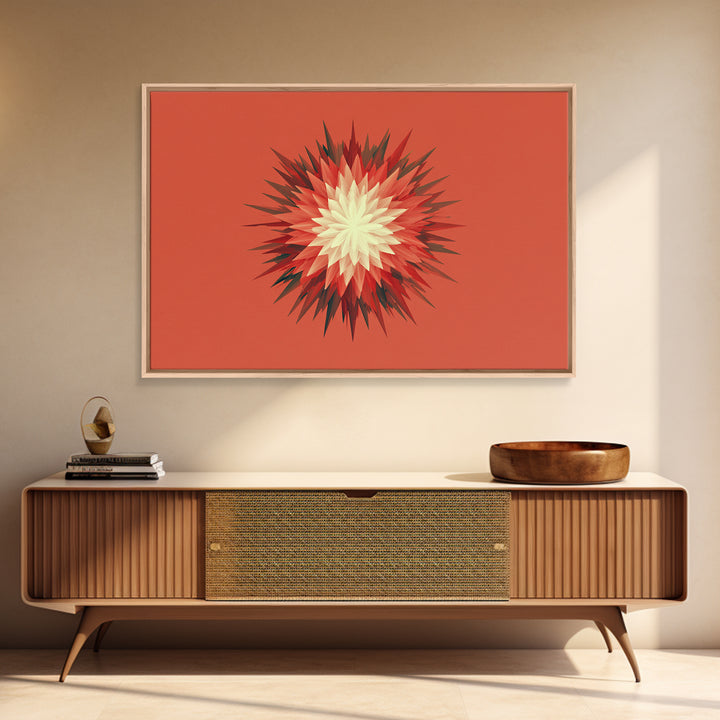 Layered Red Starburst Canvas Print, Midcentury Modern Art, Atomic Geometric Poster, Orange Retro Wall Decor For Living Room