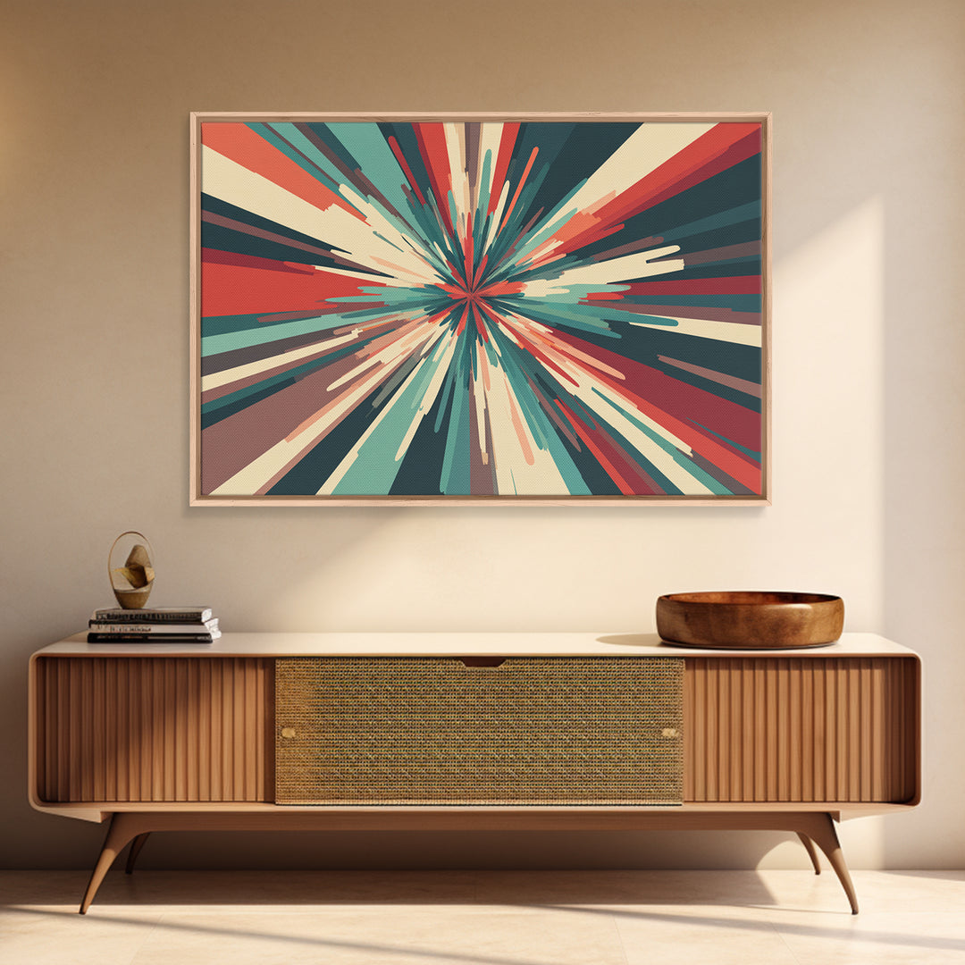 Teal Red Abstract Burst Wall Art, Midcentury Modern Geometric Print, Retro Colorblock Decor, Bold MCM Office And Living Room Poster
