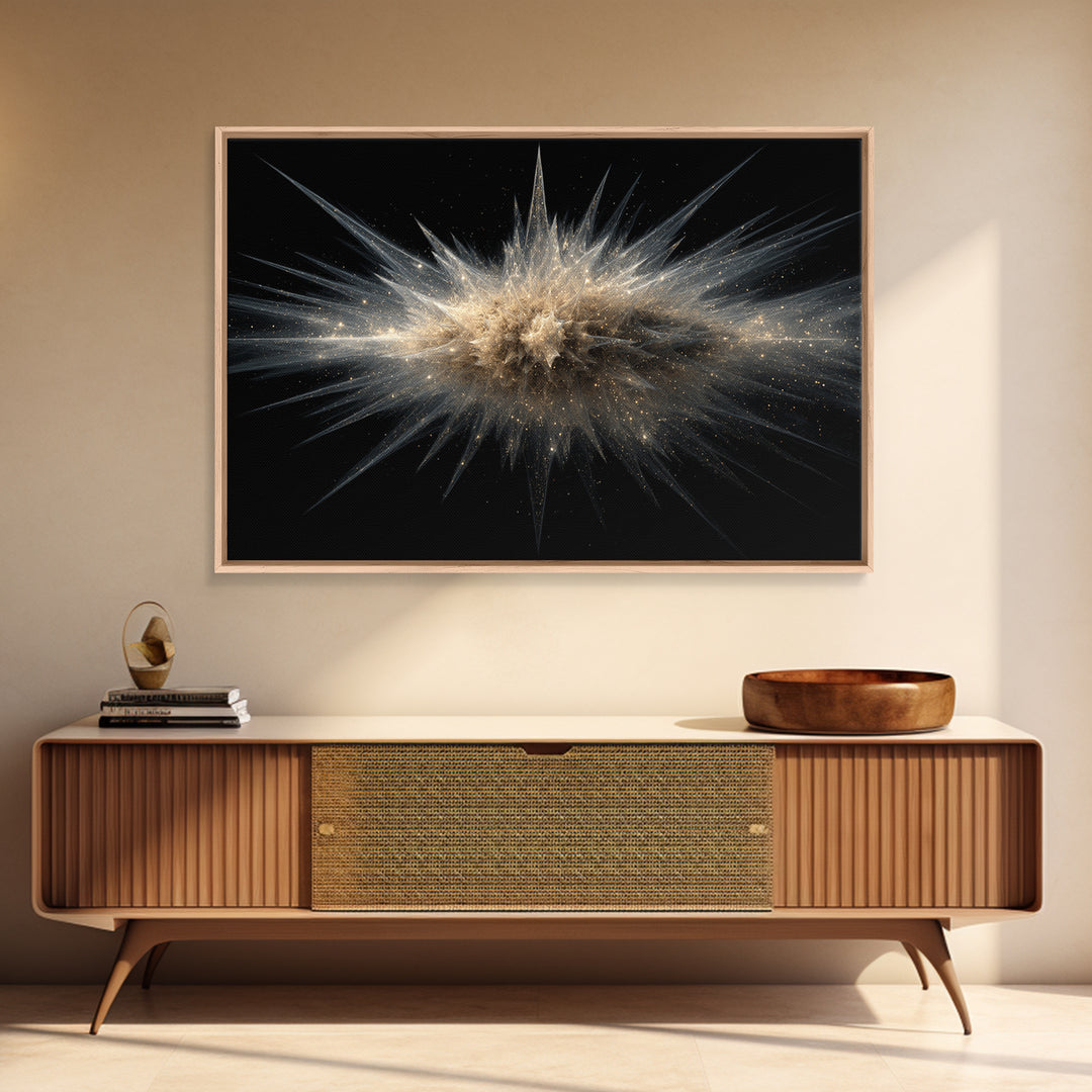 Gold Cosmic Explosion Canvas Print, Modern Abstract Art, Space Abstract Wall Decor, Black Galaxy Poster For Home Office Decor