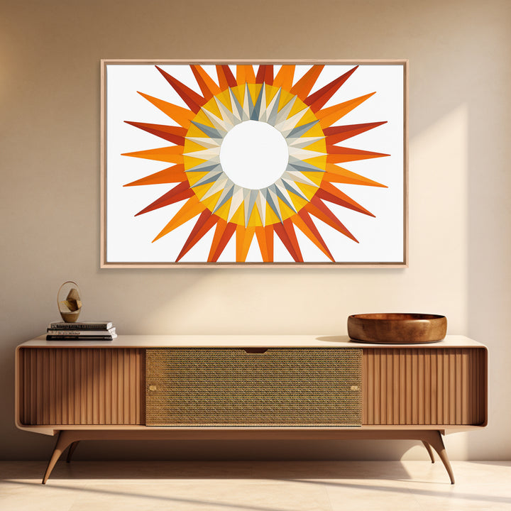 Orange Geometric Sunburst Wall Art, Midcentury Modern Art Print, Atomic Circle Poster, Yellow Retro Decor For Living Room