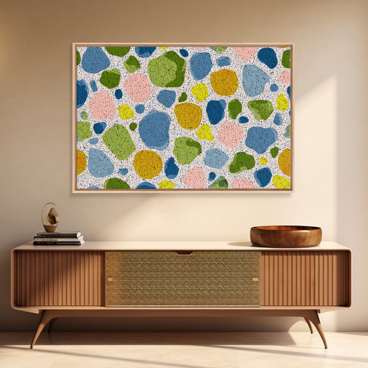 Pastel Pebble Terrazzo Abstract Wall Art, Midcentury Modern Art Print, MCM Colorful Geometric Decor, Framed Canvas Print
